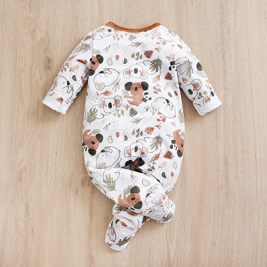 Macacão infantil com estampa de coala para bebês de 0 a 18 meses, outono/inverno, pelúcia e macacão pesado e confortável de manga comprida, roupa para bebê menino, como presente