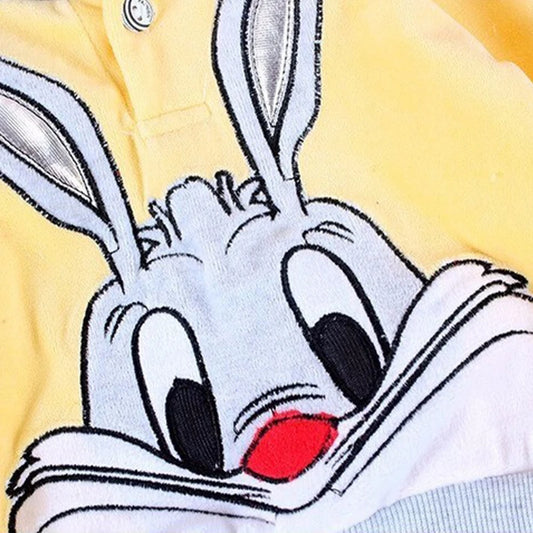 Novos conjuntos de roupas de veludo para recém-nascidos de outono para meninos e meninas, casaco com capuz e calças de desenho animado, 2 peças, roupas infantis para bebês, traje quente